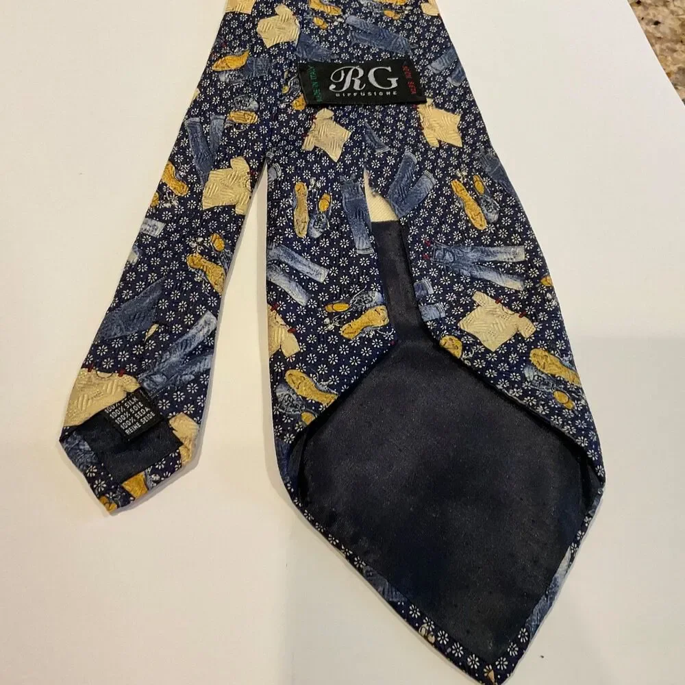 Men's 100% Silk Tie Made In Italy Novelty print jeans tee shirts shoes